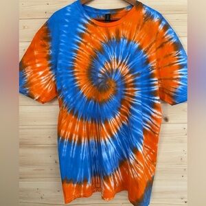 GILDAN SoftStyle XL Unisex Tie-Dye TShirt Blue Orange Spiral Retro Boho Festival